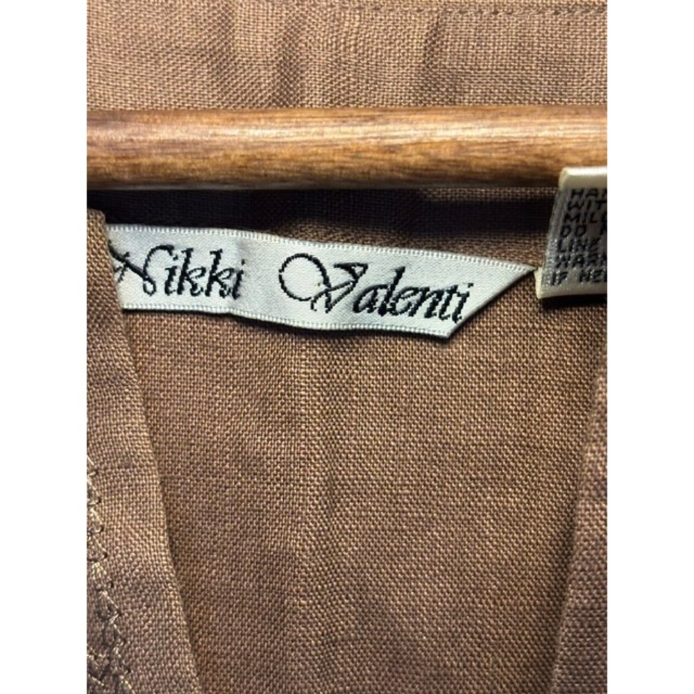 Nikki Valenti Womens 100% Irish Linen 2 Piece Pant Set Brown Embroidered Size 16 - Picture 3 of 13